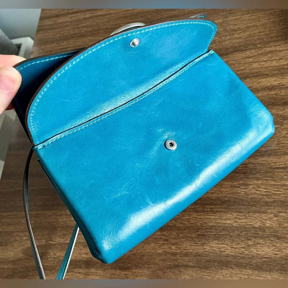 Tory Burch Turquoise Blue Leather and Suede ‘Miller’ Wallet-on-Chain Crossbody